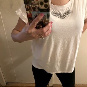 White T with embossed rhinestones